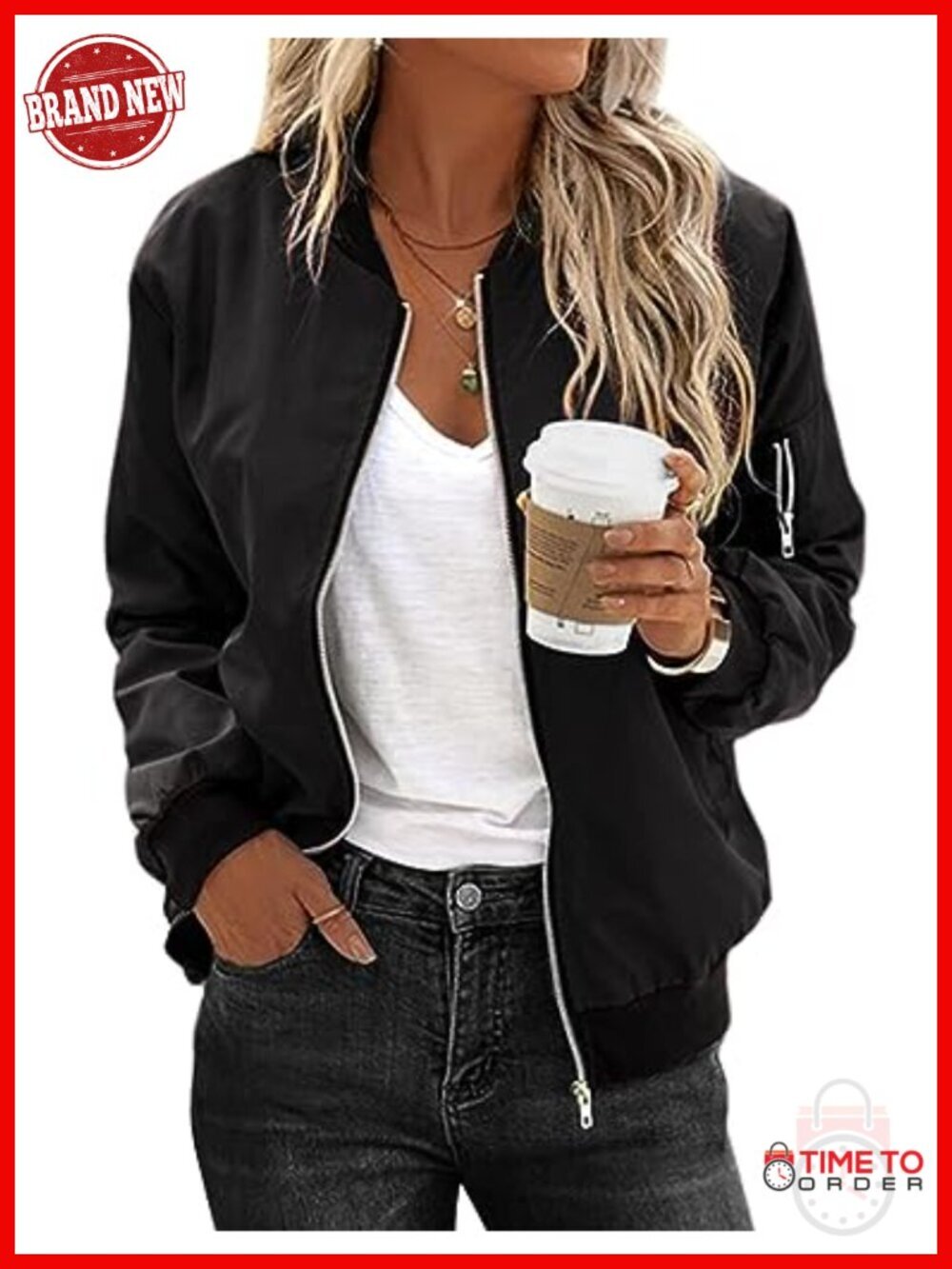 Lightweight Quilted Bomber Jacket Zip Up Casual Coat with Pockets